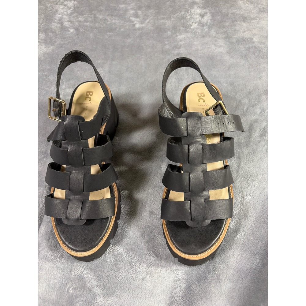 BC Footwear Womens Black Strappy Lug Sole Platform Gladiator Sandals Size 10